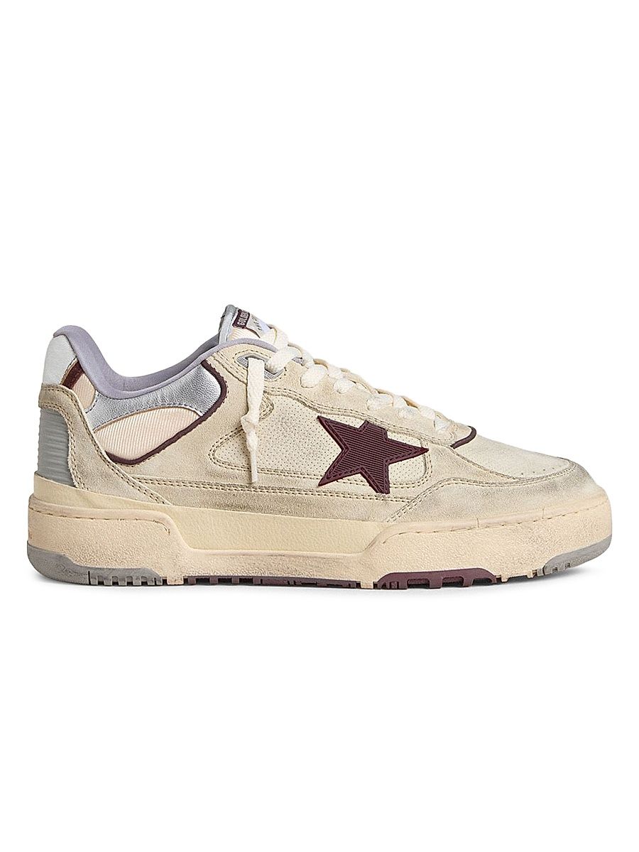 Men's Forty2 Nabuk Chunky Leather Low-Top Sneakers - Marble Off White Silver Grey - Size 14