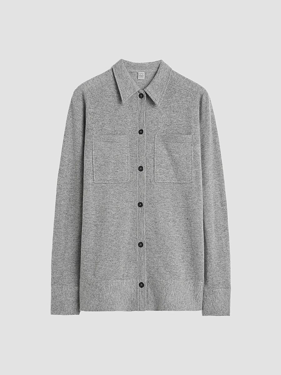 Toteme Women's Cashmere Patch Pocket Shirt - Light Grey Melange - Size Small
