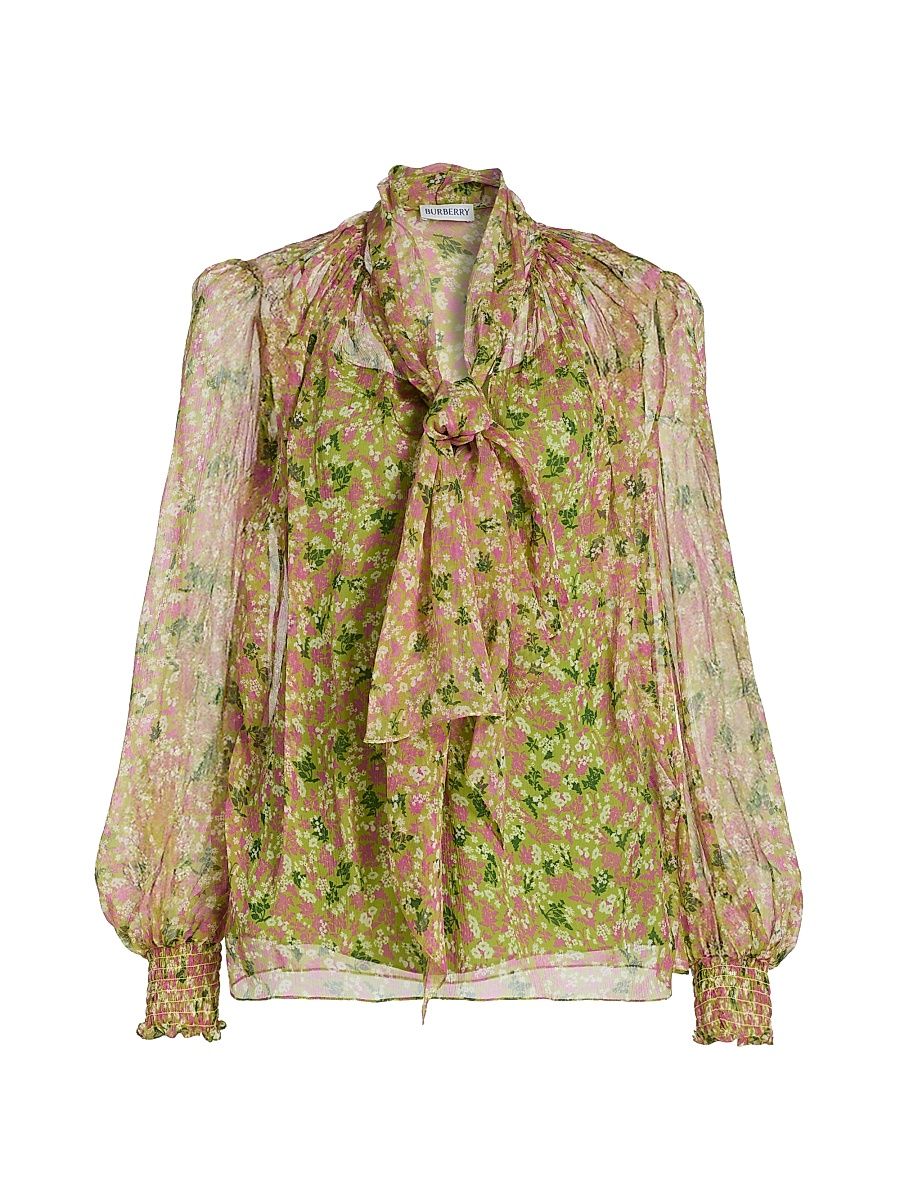 Women's Lila Ditsy Floral Silk Tie Blouse - Bracken Greenpat - Size 0