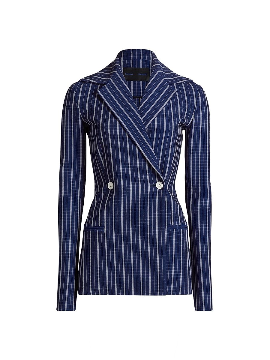 Women's Marine Plaid Double-Breasted Jacket - Cobalt Multi - Size 4