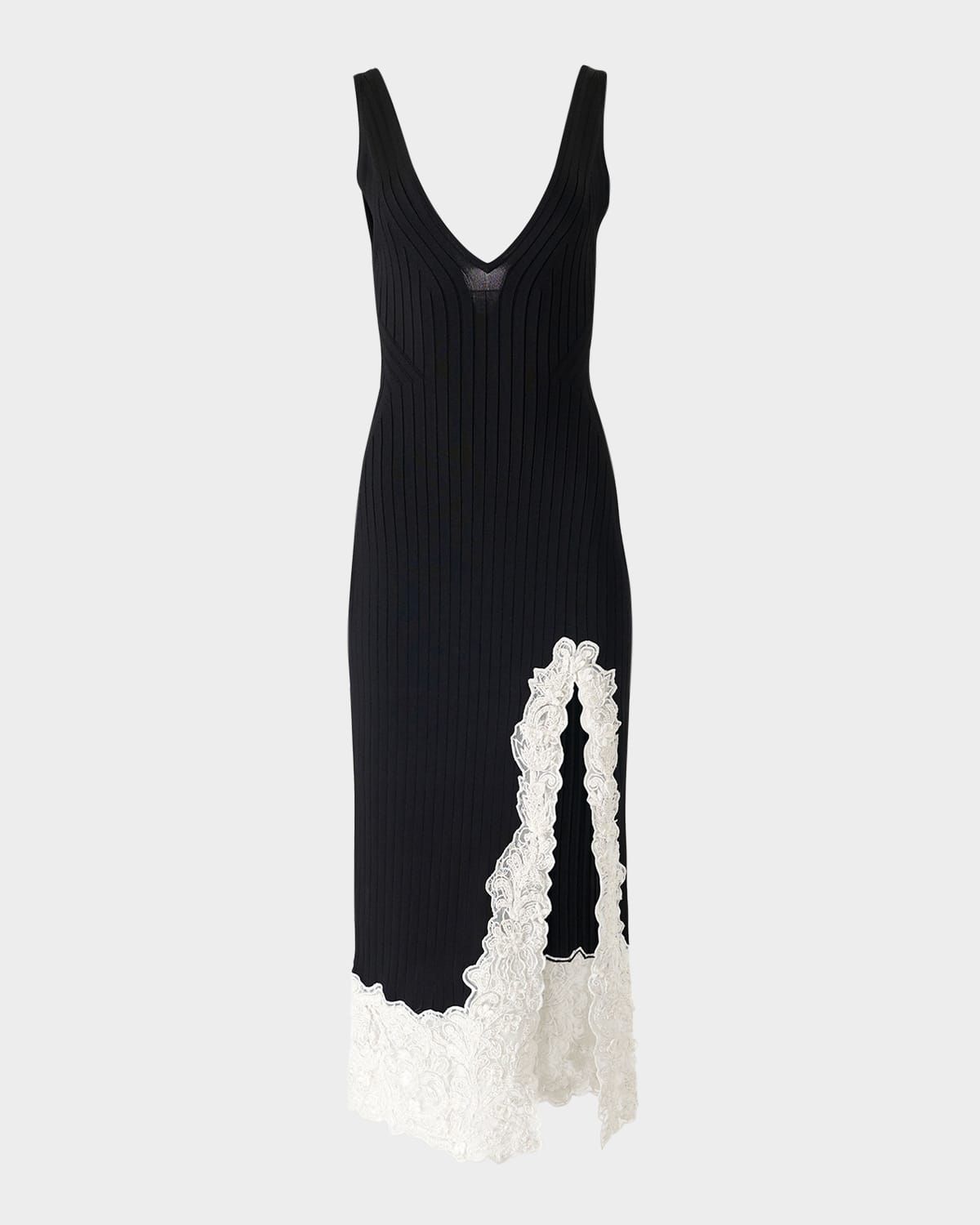 Lace-Slit Rib Slip Dress