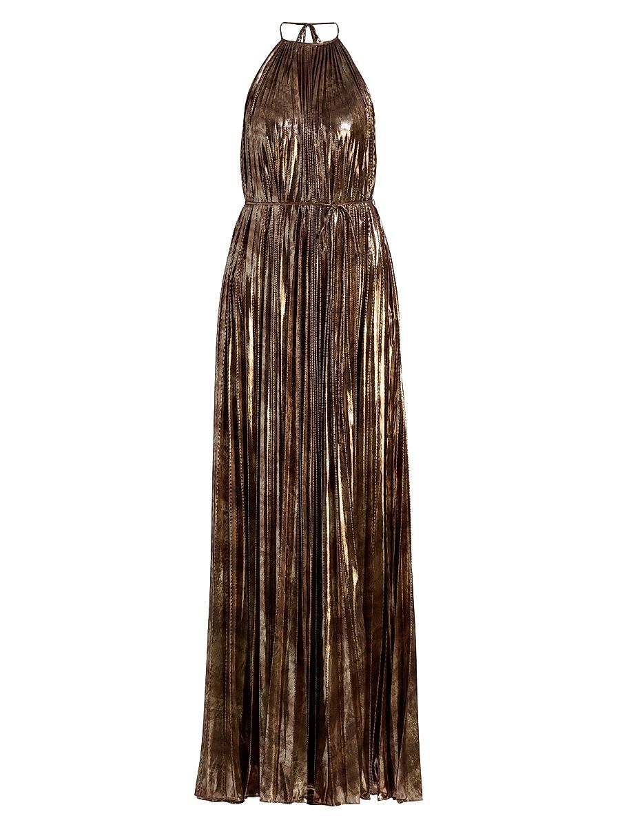 Women's Maxine Metallic Plissé Halter Gown - Copper - Size 14
