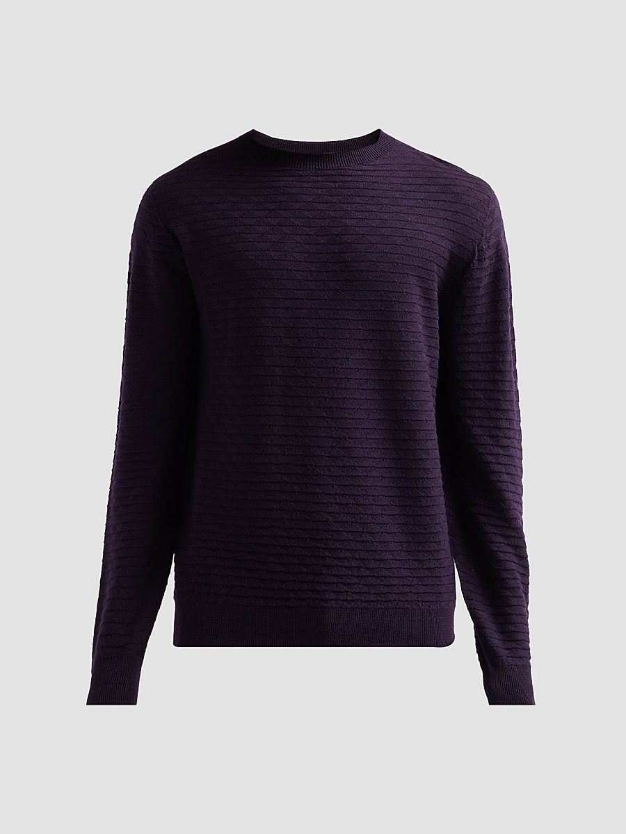 Men's Geometric Textured Virgin Wool Crewneck Sweater - Must - Size 48