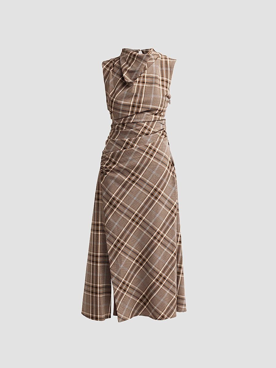 Women's Burke Plaid Ruched Midi Dress - Everglade Plaid - Size 0