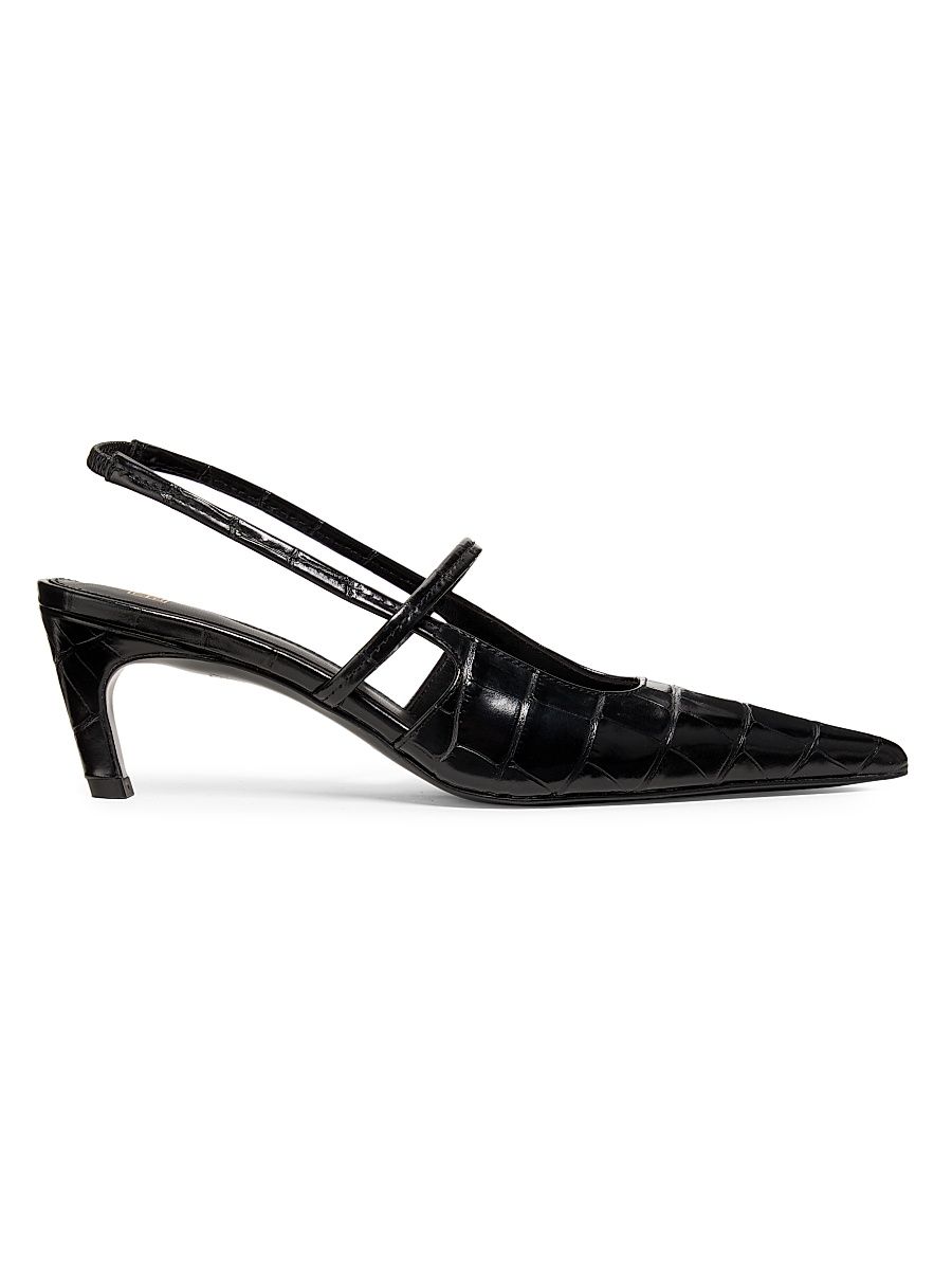 Women's Sharp 50MM Croc-Effect Leather Slingback Pumps - Black - Size 11