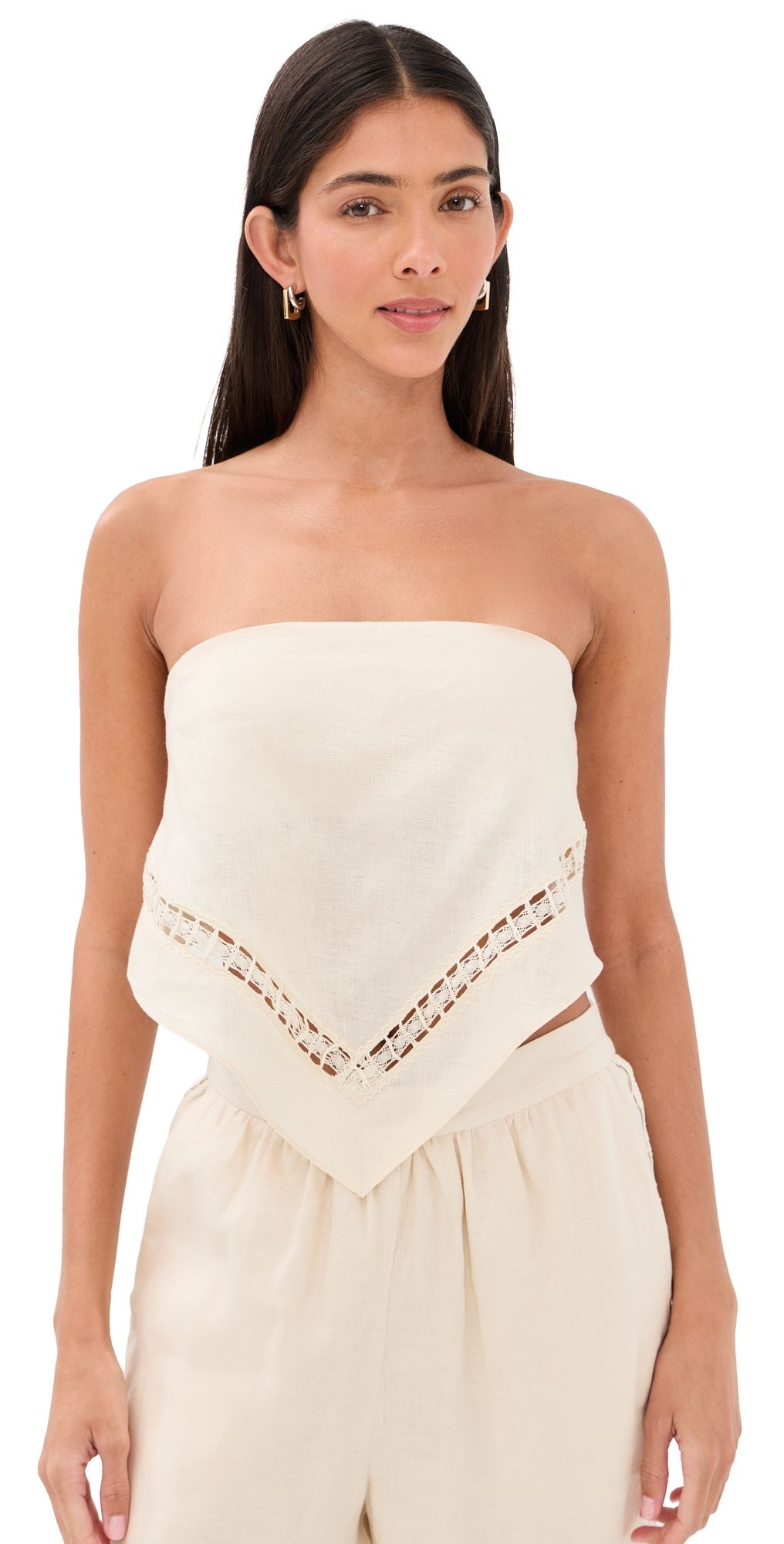 SIMKHAI Lahni Linen Lace Top Sand XL