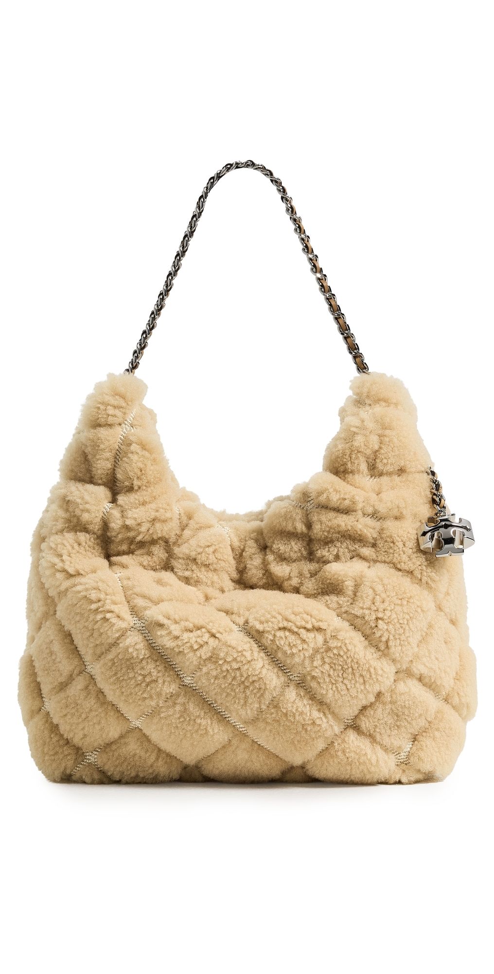 Tory Burch Fleming Shearling Mini Hobo Bag Potato/Oak Tree One Size