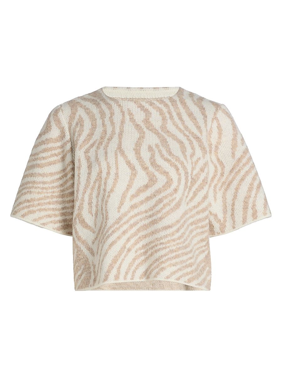 Women's Lulu Zebra-Print Short-Sleeve Sweater - Zebra - Size Large