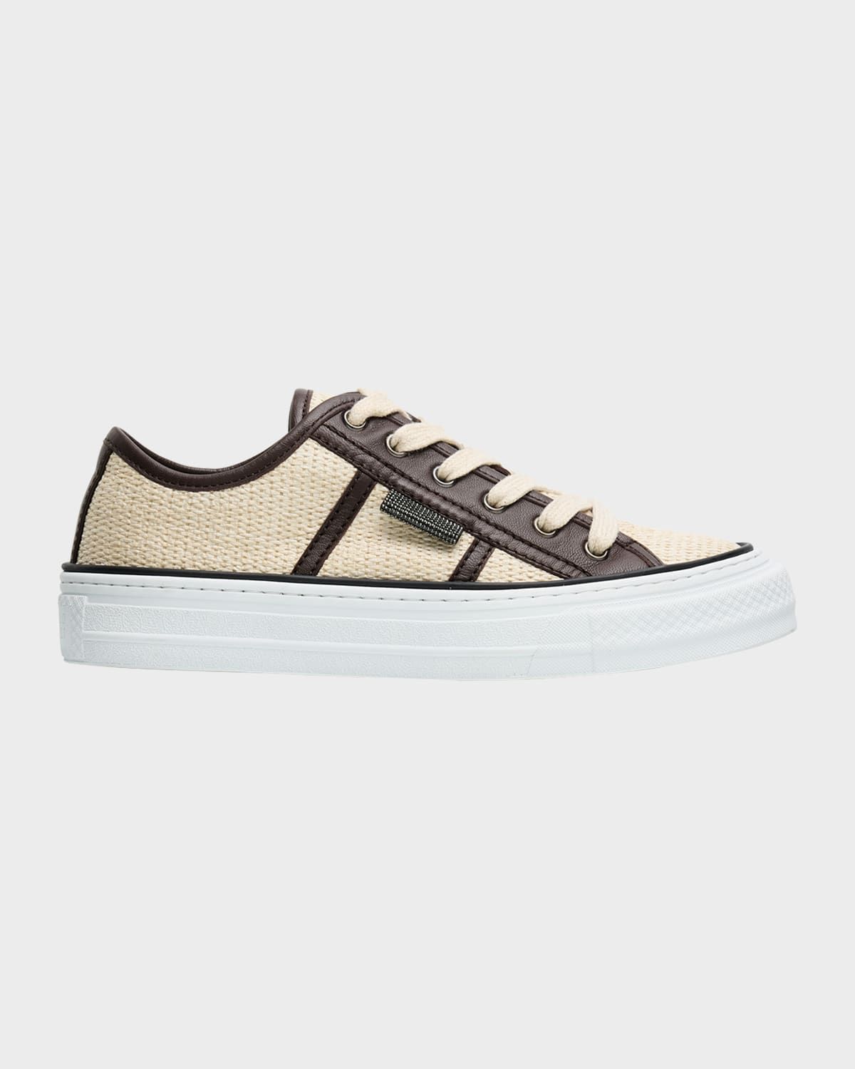 Micro Raffia and Leather Low-Top Sneakers