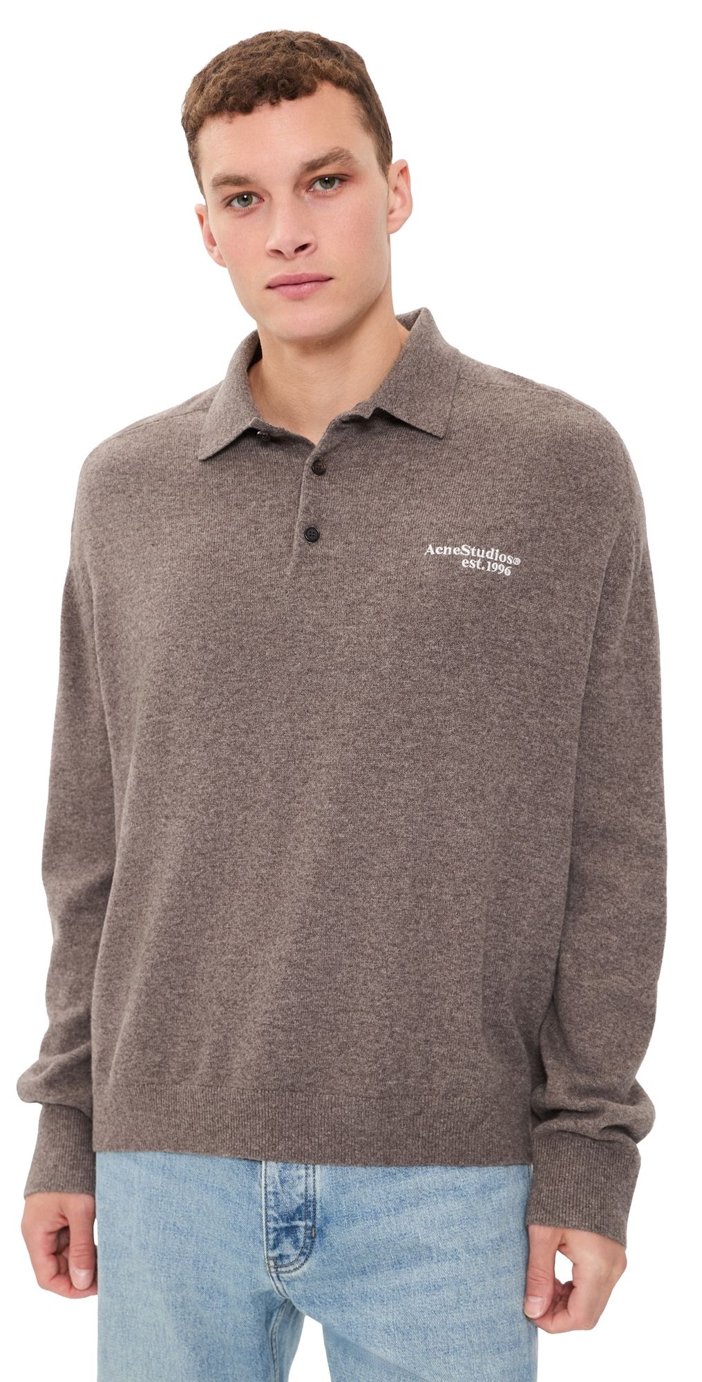 Acne Studios Kluxey Light Polo Wool Sweater Brown Melange L
