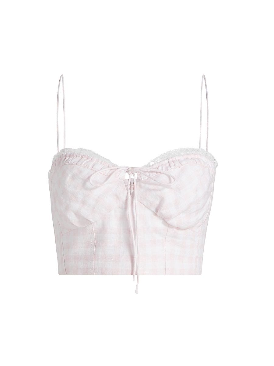 Women's Amorana Checked Linen Crop Top - Angel Pink - Size 10