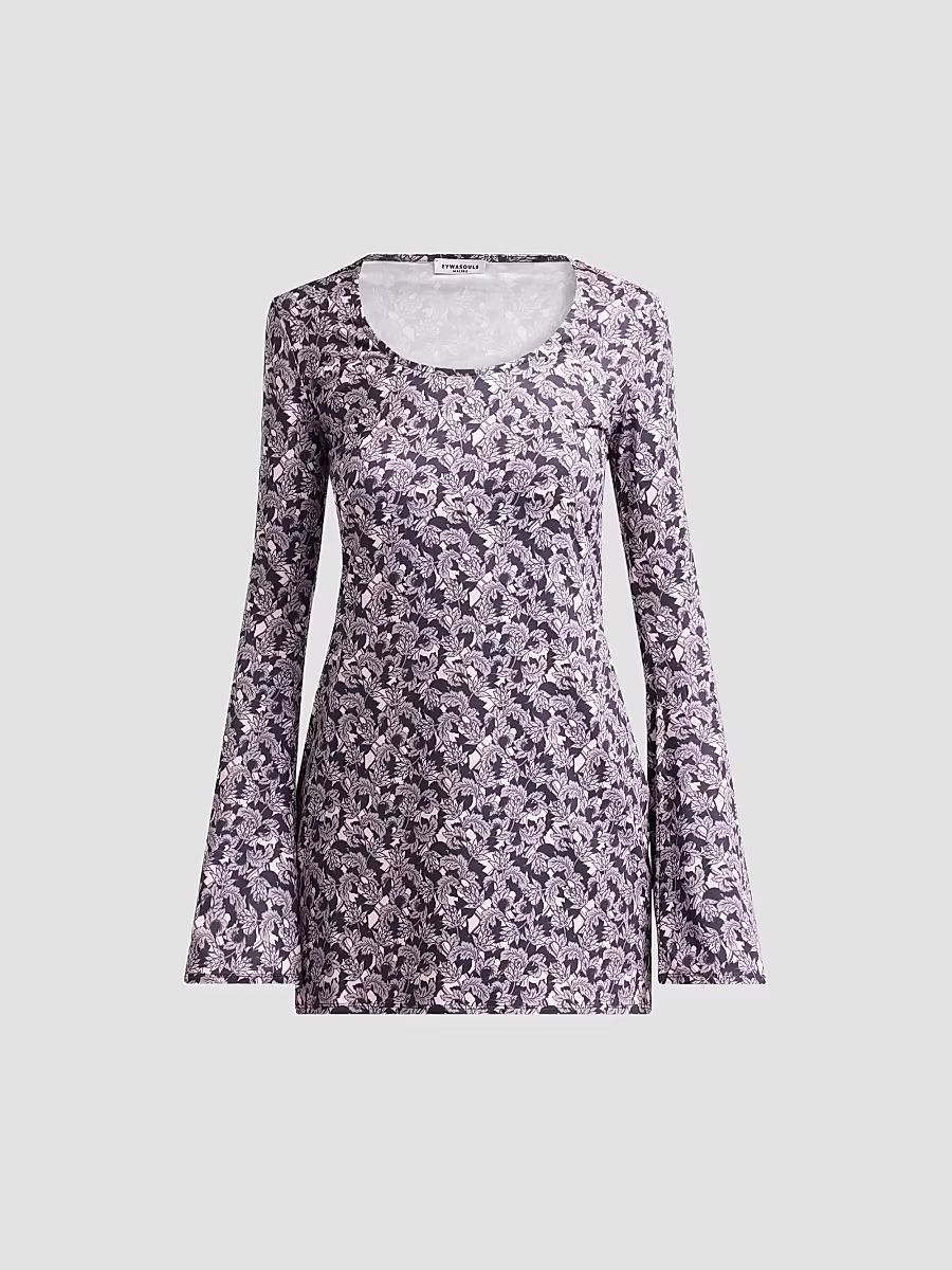 Women's Romy Printed Bell Sleeve Mini Dress - Shadow Bloom - Size XL