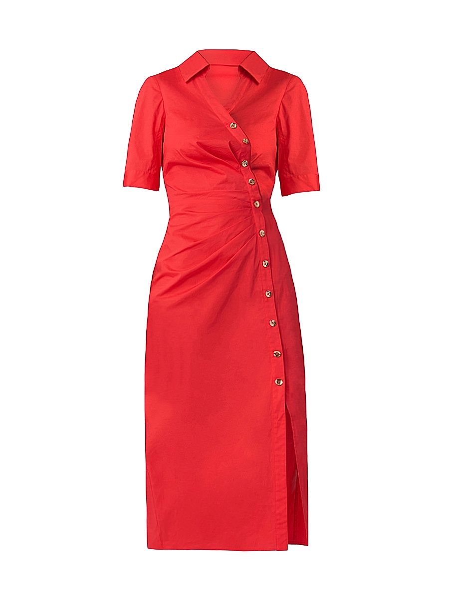 Shoshanna Women's Emmett Stretch Cotton Asymmetric Shirtdress - Tomato - Size 6