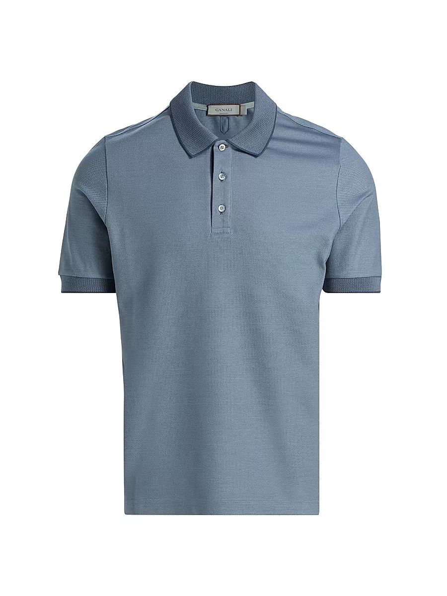 Men's Cotton Pique Polo Shirt - Blue - Size 38