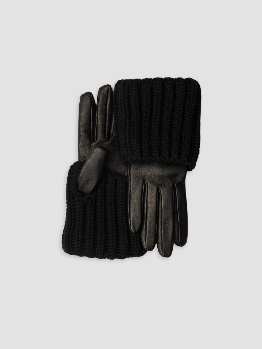 Prada Women's Nappa Leather and Knit Gloves - Black - Size 7.5