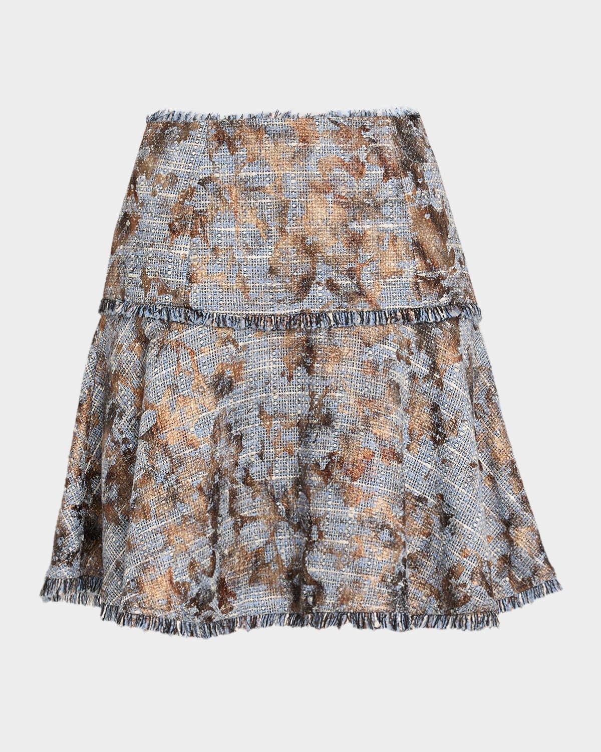 Foil-Print Tweed Mini Skirt