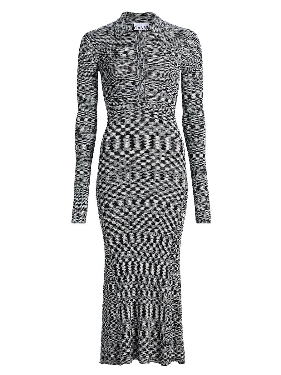 Women's Space-Dyed Knit Sheath Midi-Dress - Black - Size XXS