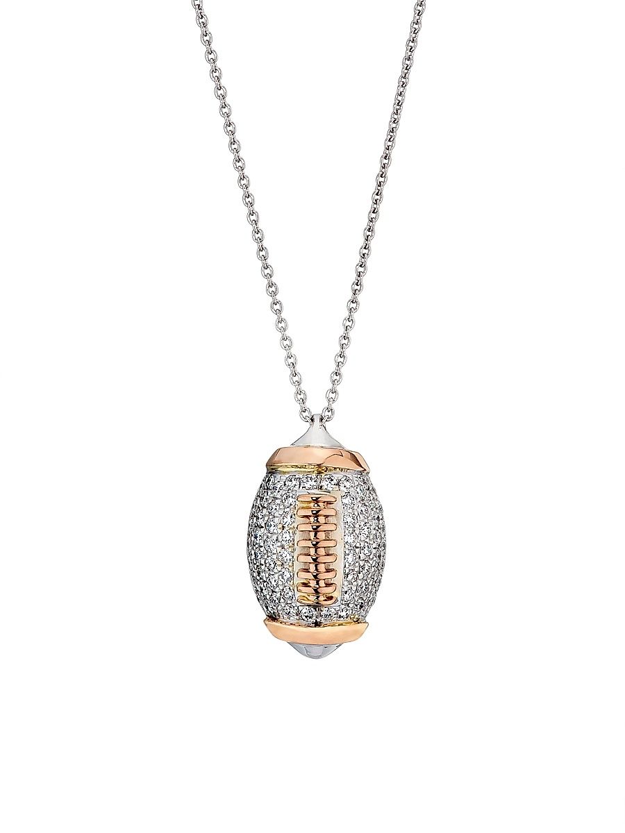 Women's Tiny Treasures Two-Tone 18K Gold & 0.48 TCW Diamond Football Pendant Necklace - White Gold