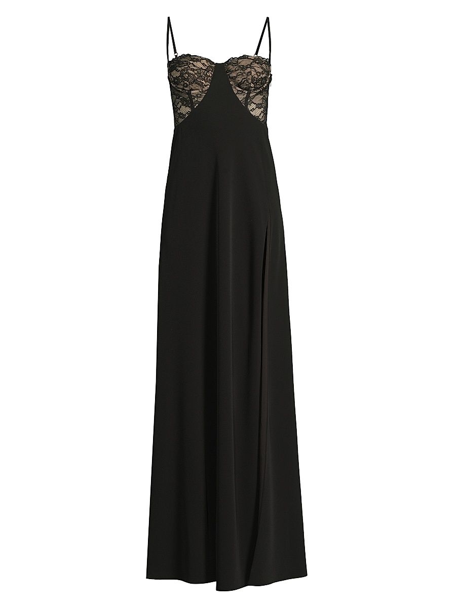 Women's Coressa Lace-Trimmed Bias-Cut Gown - Black - Size 14