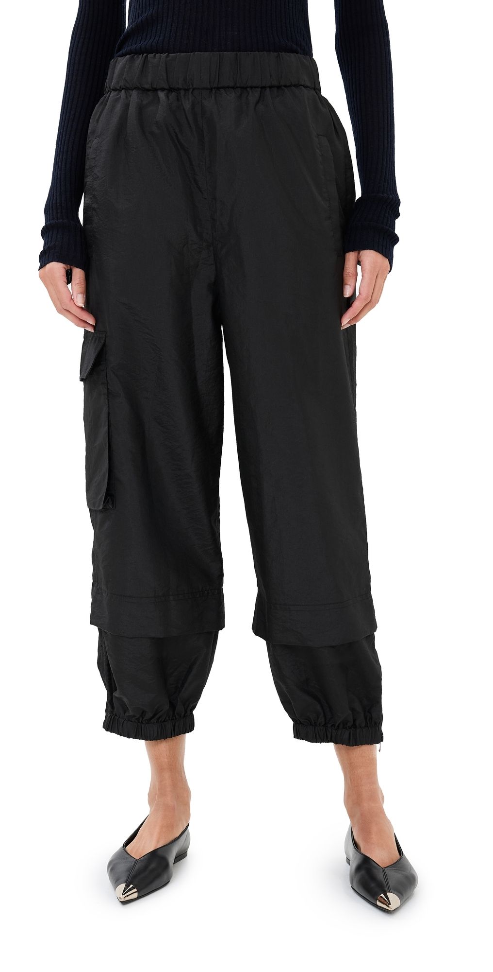 Tibi Crispy Nylon Pull On Joggers Black L
