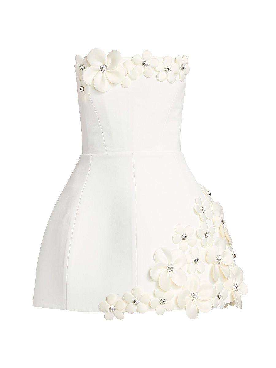 Women's Estelle 3D Floral Strapless Minidress - White - Size Large