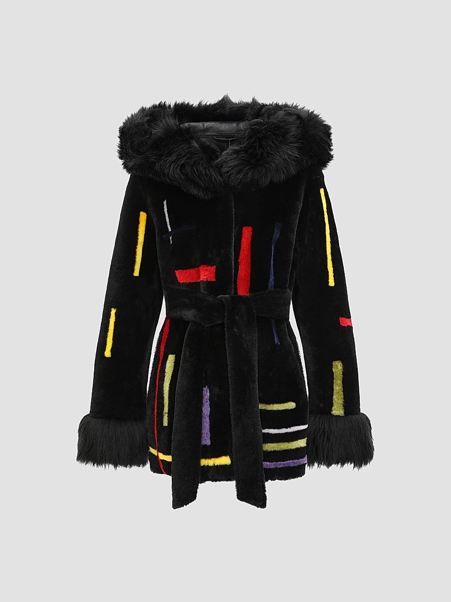 Gorski Women's Reversible Shearling Lamb Parka with Merinillo Shearling Lamb Hood - Black - Size Large