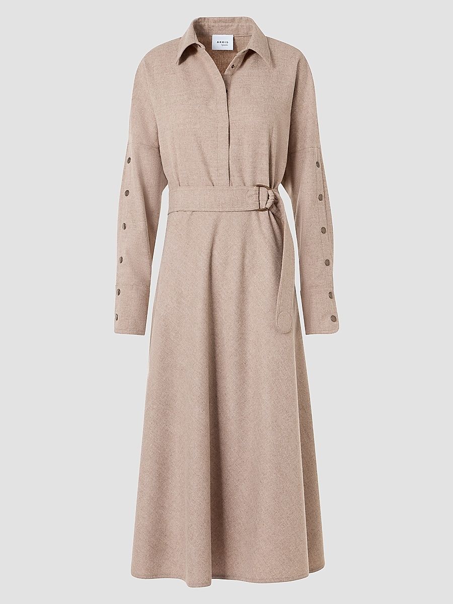 Women's Flannel Wool Trench Midi Dress - Oat - Size 16