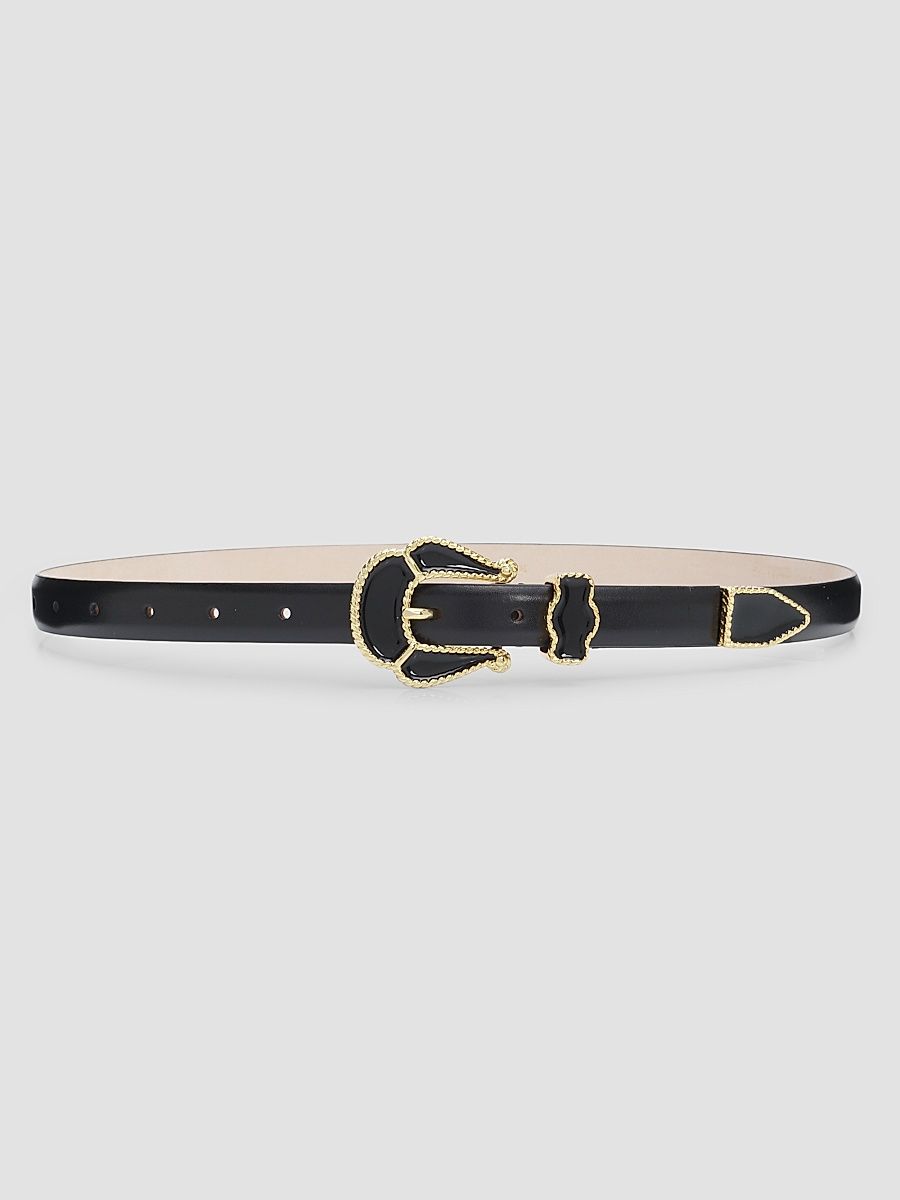 Women's Santo Leather Belt with Enamel Buckle - Black Gold - Size XL