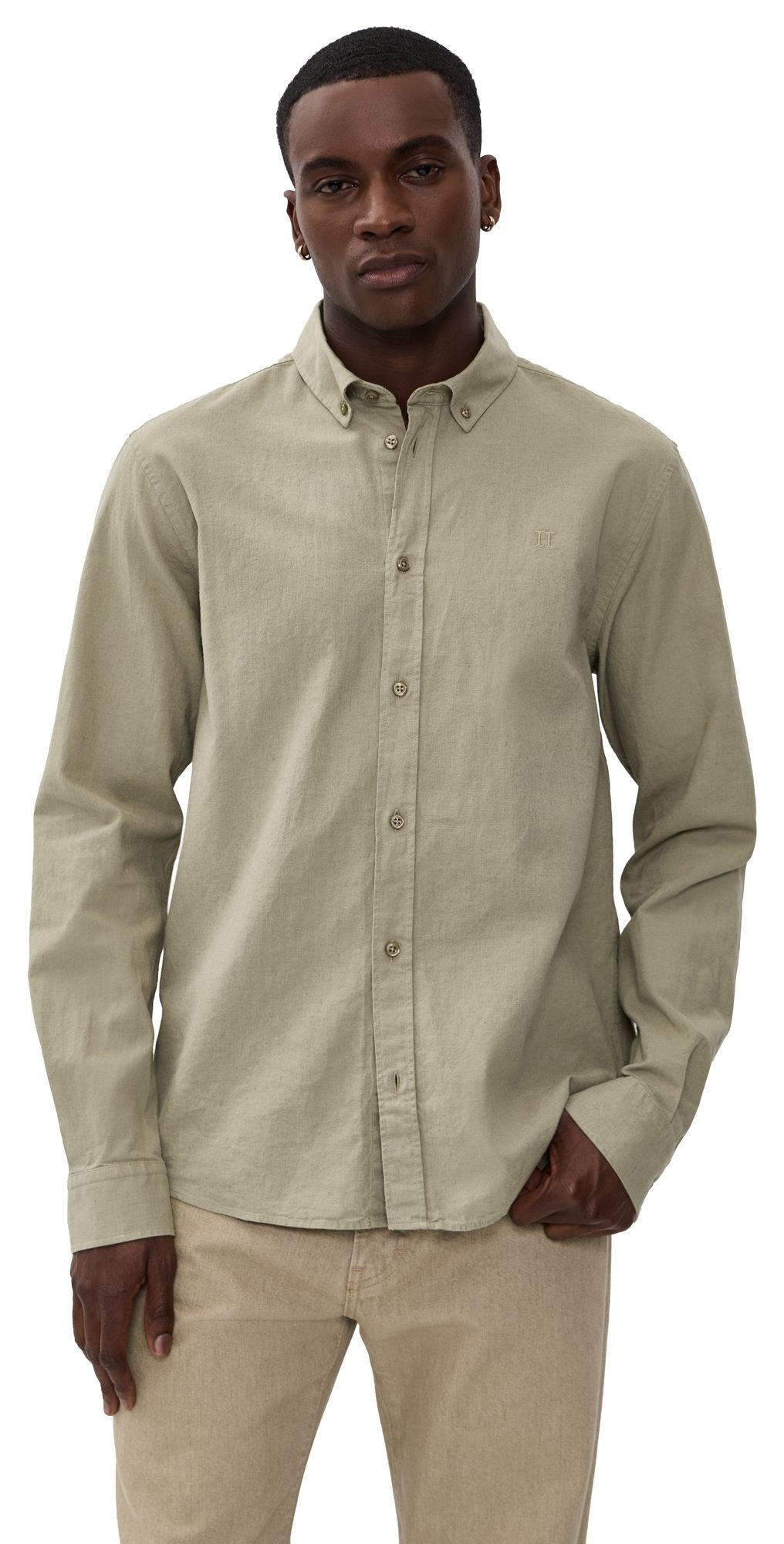 Les Deux Konrad Cotton Linen Shirt Laurel Oak Sand S