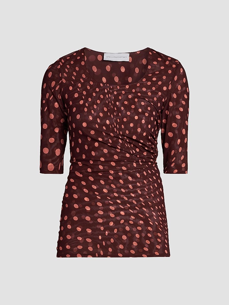 Women's Polka Dot Mesh Top - Burgundy Pink - Size XS