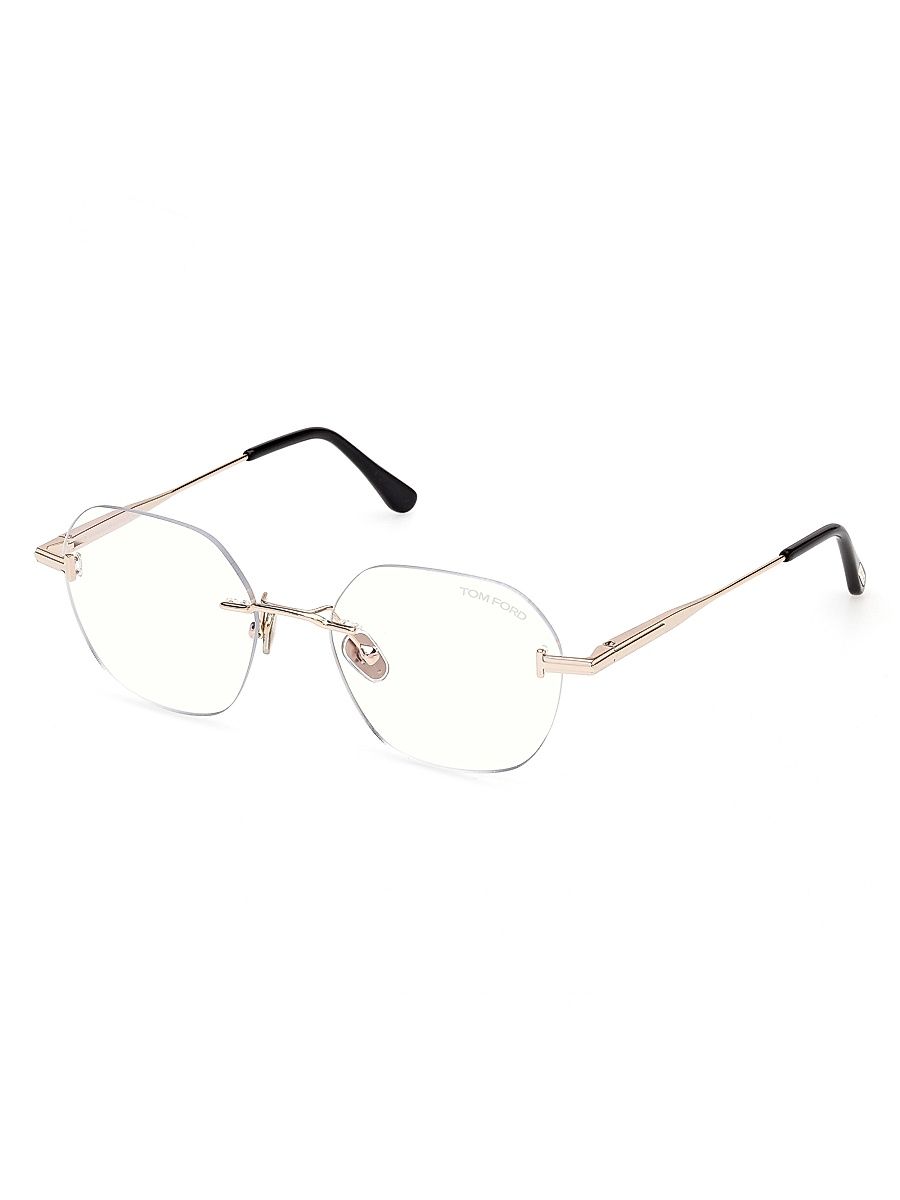 Women's 52MM Blue Block Geometric Eyeglasses - Rose Gold