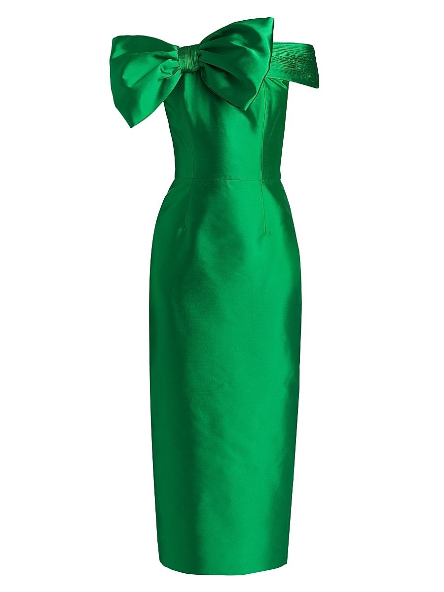 Women's Violet Silk-Wool Off-The Shoulder Midi-Dress - Silk And Wool Hunter Green - Size 10