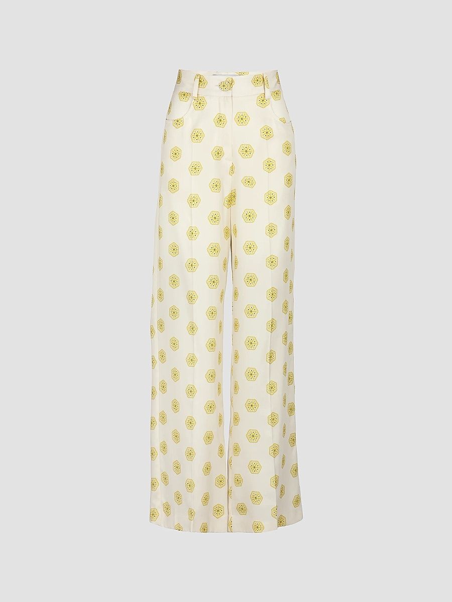 Silvia Tcherassi Women's Emine Printed Wide-Leg Pants - Butter Yellow - Size Small