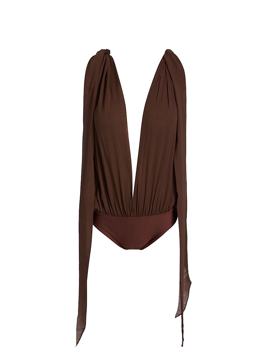 Women's Valerie Plunging Bodysuit - Brown - Size Small