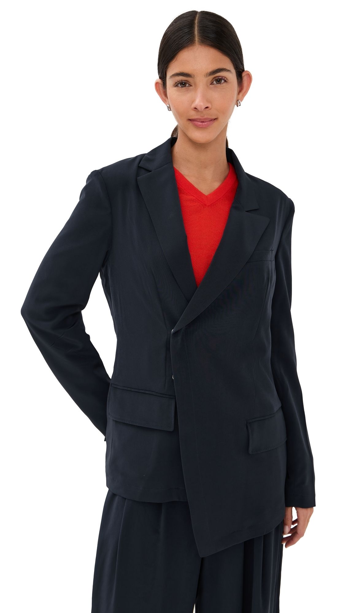 Tibi Relaxed Suiting Assymetrical Wrap Blazer Navy 4
