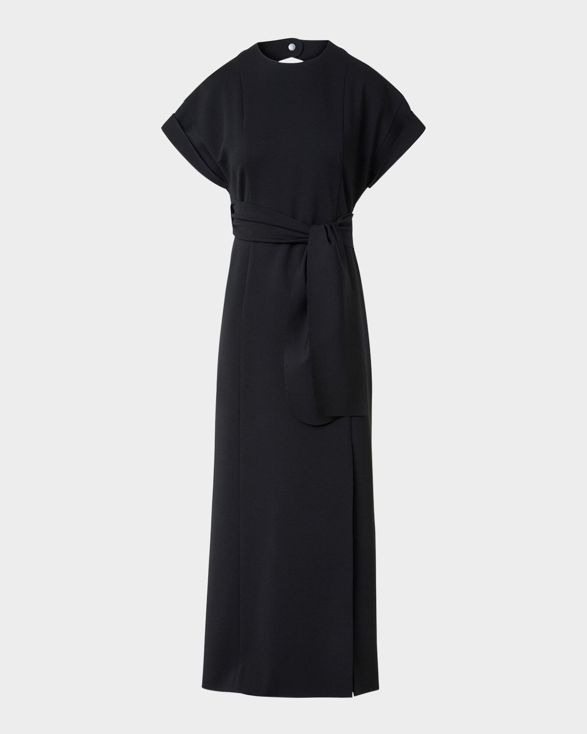 XL Dot Cutout Short-Sleeve Belted Midi Slit Dress