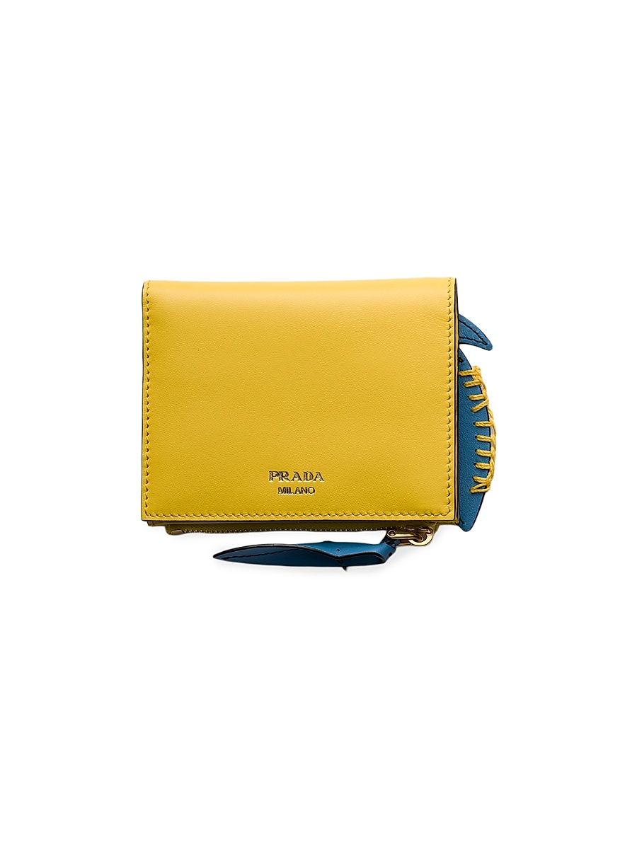 Women's Small Leather Wallet - Yellow Blue