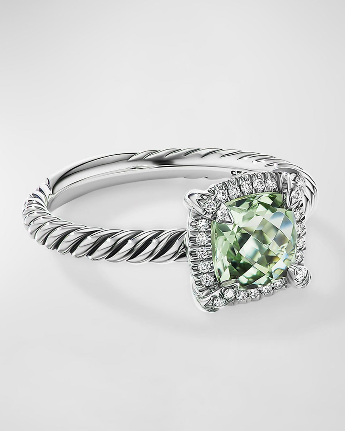 Petite Chatelaine Pave Bezel Ring with Gemstone and Diamonds in Silver