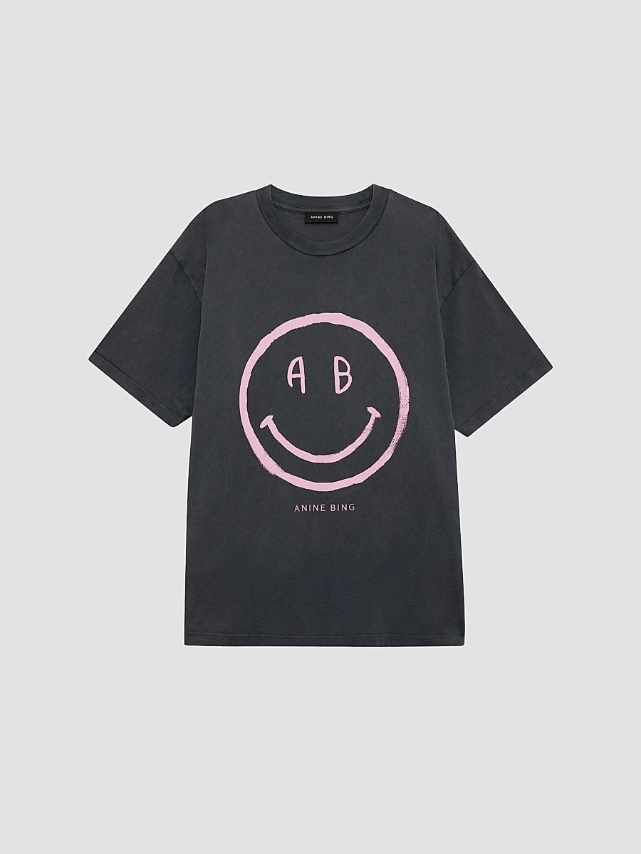 Women's Cade Cotton Smiley Print T-Shirt - Grey - Size XS