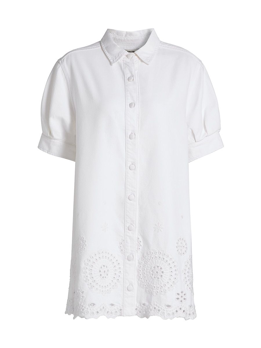 Women's The Eyelet Play Cotton-Blend Mini Shirtdress - White - Size XL