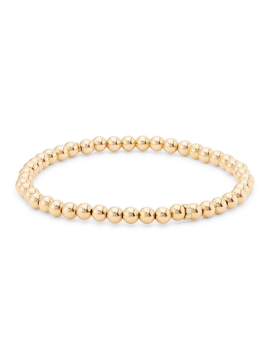 Women's 14K Yellow Gold & 0.03 TCW Diamond Beaded Stretch Bracelet - Yellow Gold