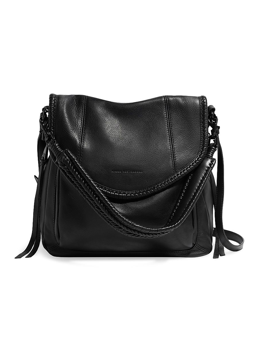Women's All For Love Leather Convertible Shoulder Bag - Black With Shiny Black