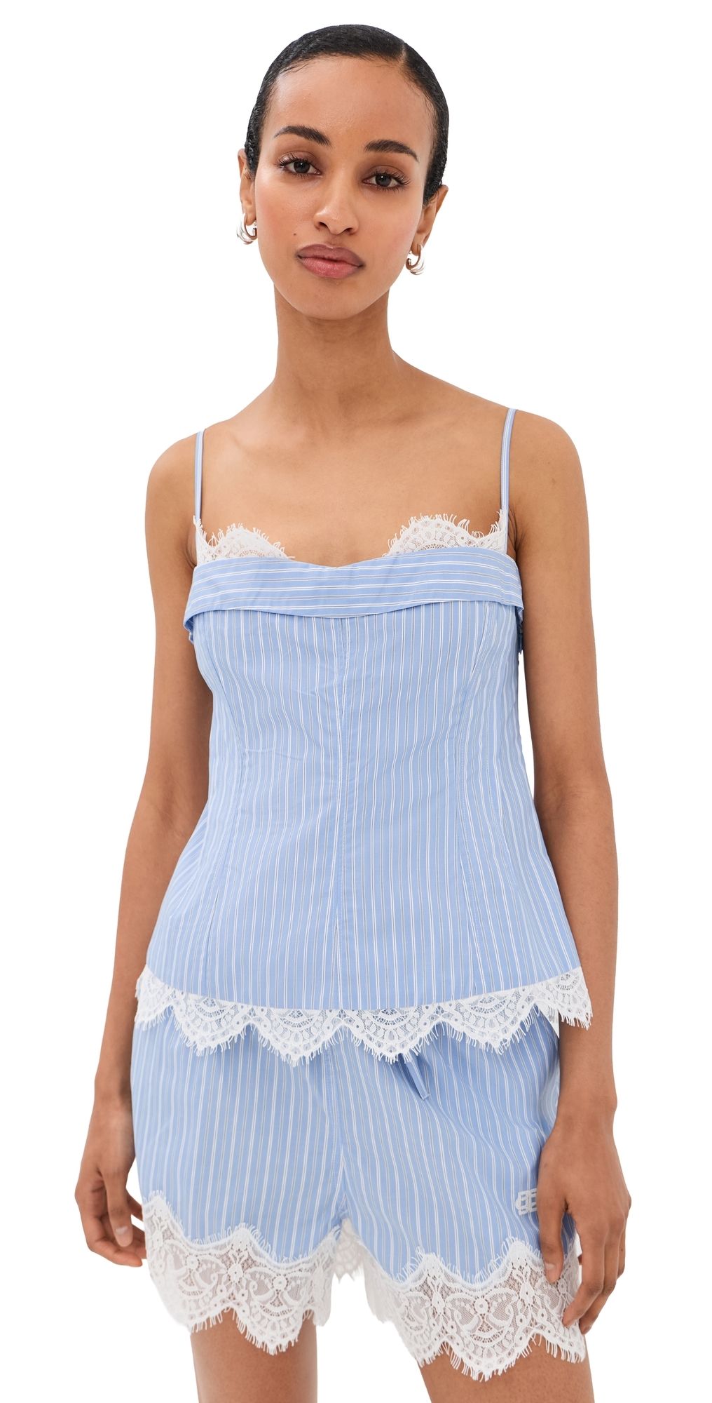 SIMKHAI Surie Cotton Lace Bustier Top Oxford Blue Stripe 14