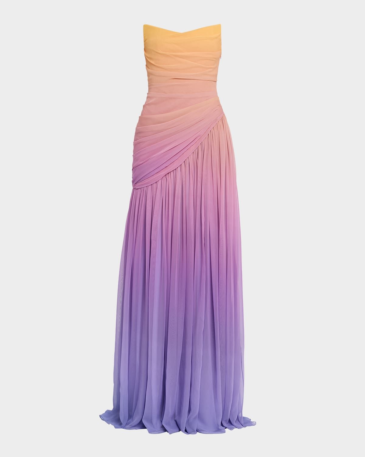 Strapless Ombre Chiffon Drop-Waist Gown