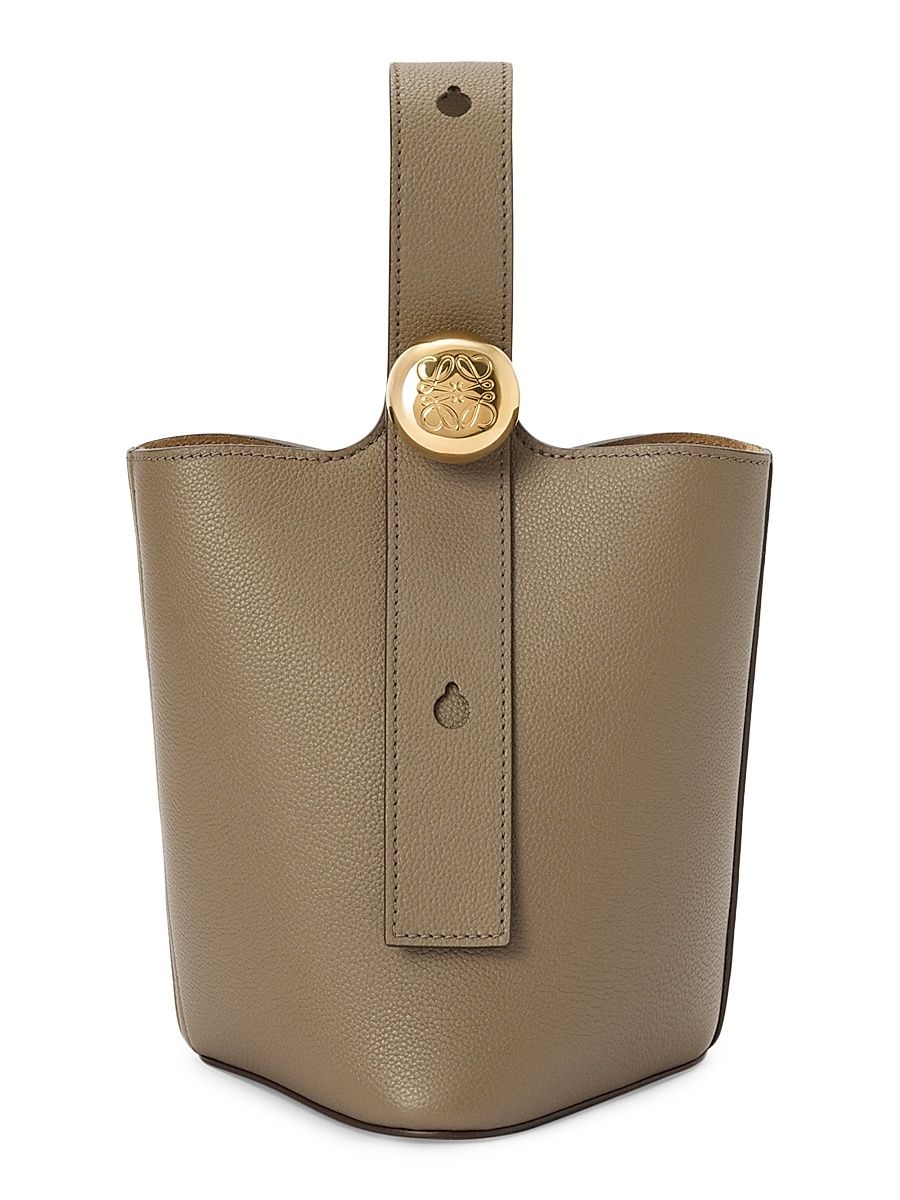 Women's Mini Pebble Leather Bucket Bag - Taupe
