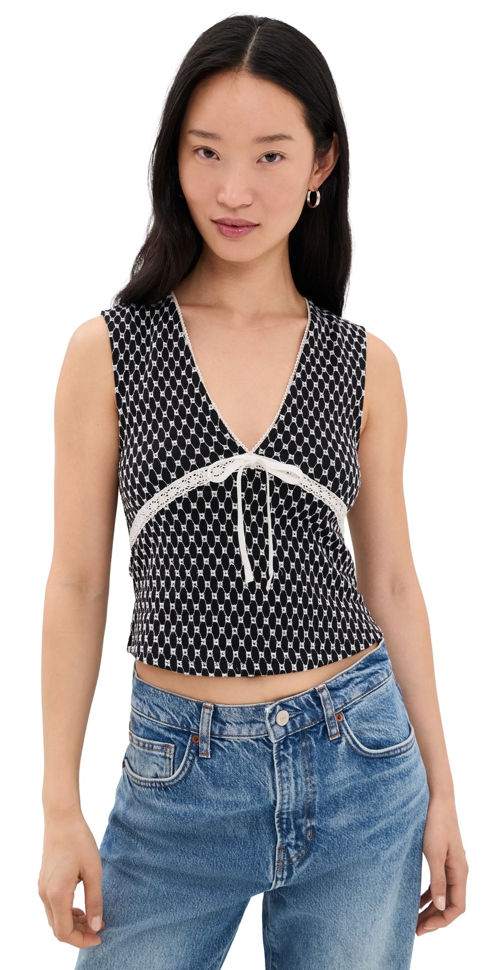 Free People Good Graces Top Black Combo M
