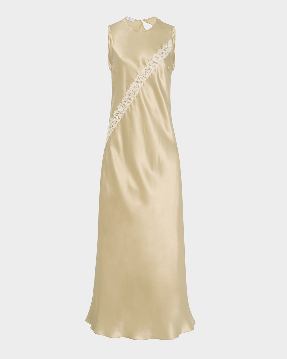 Bias-Cut Diagonal Lace Satin Slip Dress