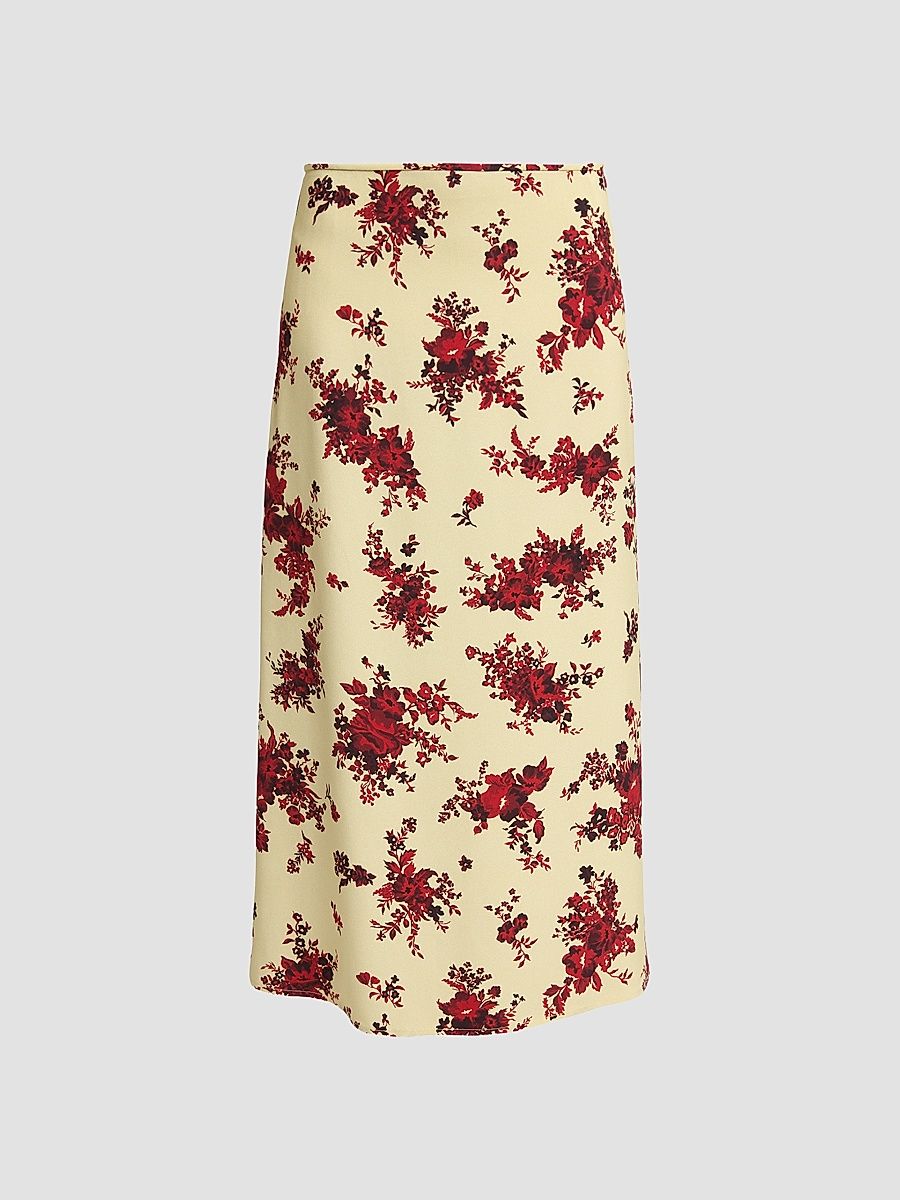 Women's Floral Enverse Satin Midi Skirt - Ruby Yellow - Size 14