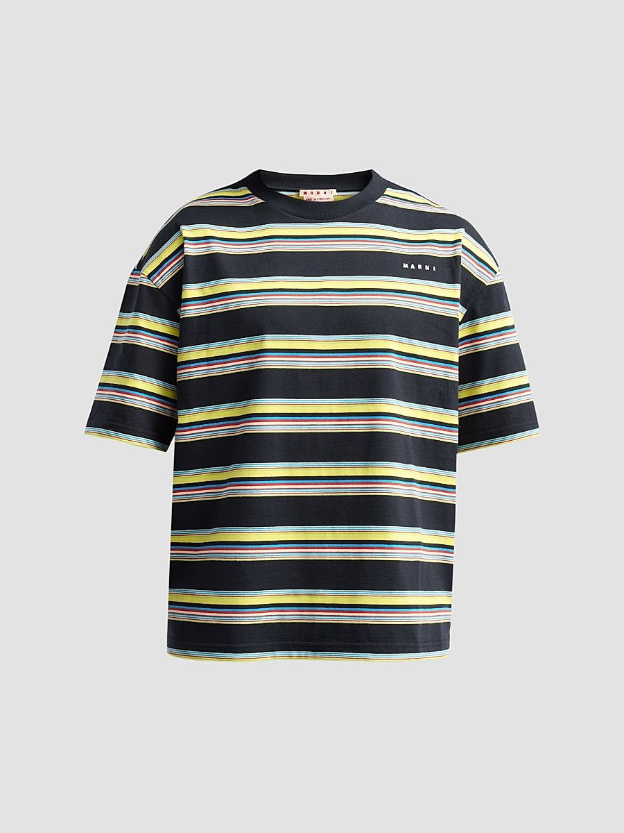 Men's Relaxed-Fit Striped Cotton Crewneck T-Shirt - Acid - Size 36