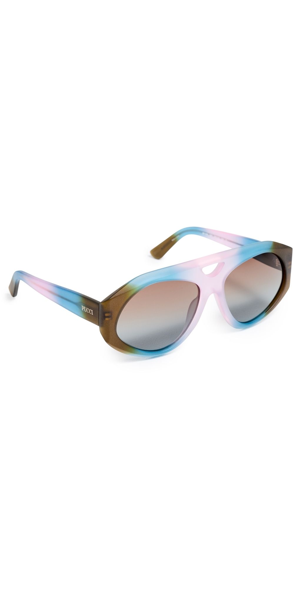Pucci Aviator Sunglasses Matte Dark Brown/Blue/Lilac One Size